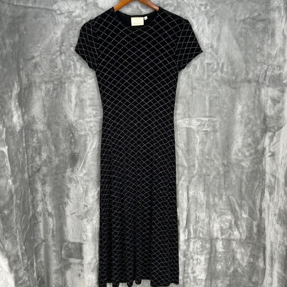 Maurices Stretchy Black Maxi Dress Silver Glitter Women's Sz Small Short Sleeve